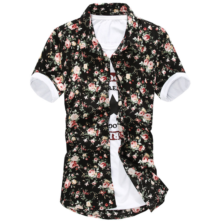 2015 New Spring Summer Style High Quality Men Polka Dot Floral Men shirt Male Casual Short