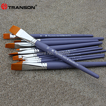 Transon 810 fine nylon hair flat head artist painting brush set wooden handle brushes for art