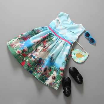 Платье девушки 2015 новый бренд детские детская одежда Vestidos детей принцесса ну вечеринку платья для девочек мультфильм животных, Кролик бабочка