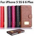 Luxury Gold Logo Metal Brand Stand Flip PU Weave Wallet Leather Phone Cases Cover For iphone5