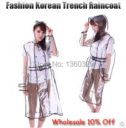 Korean Style Womens Long Raincoats Transparent Black hem font b burberry b font women Trench Thicked