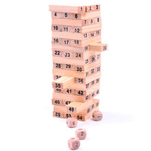 Aki7 54 bloques 4 Dices niños de madera Tumbling Stacking torre junta bloque juego