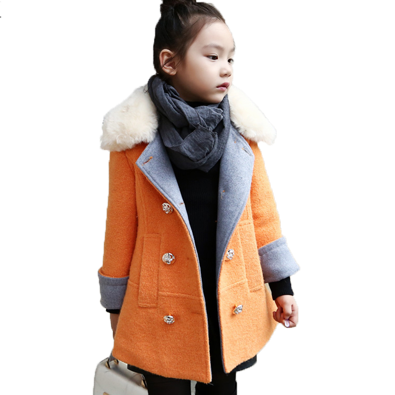 Girls Winter Coat Fur Collar Double Breasted Winter Jacket For Girls Thick Fashion 2 Color Kids Coats Girls Winter Age 6-14 376