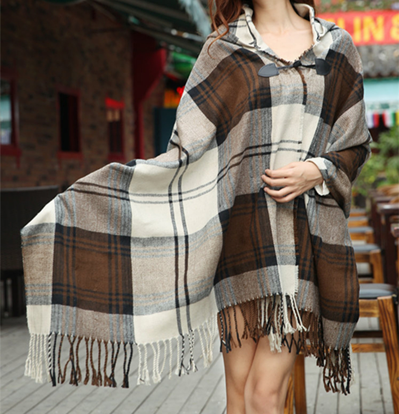 New Women Novelty Autumn Winter Plaid font b Tartan b font Poncho Shawl Checked Scarves Cape