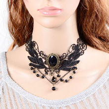Gothic Lolita Sexy Beads Dangle Black Lace Necklace Z11T1