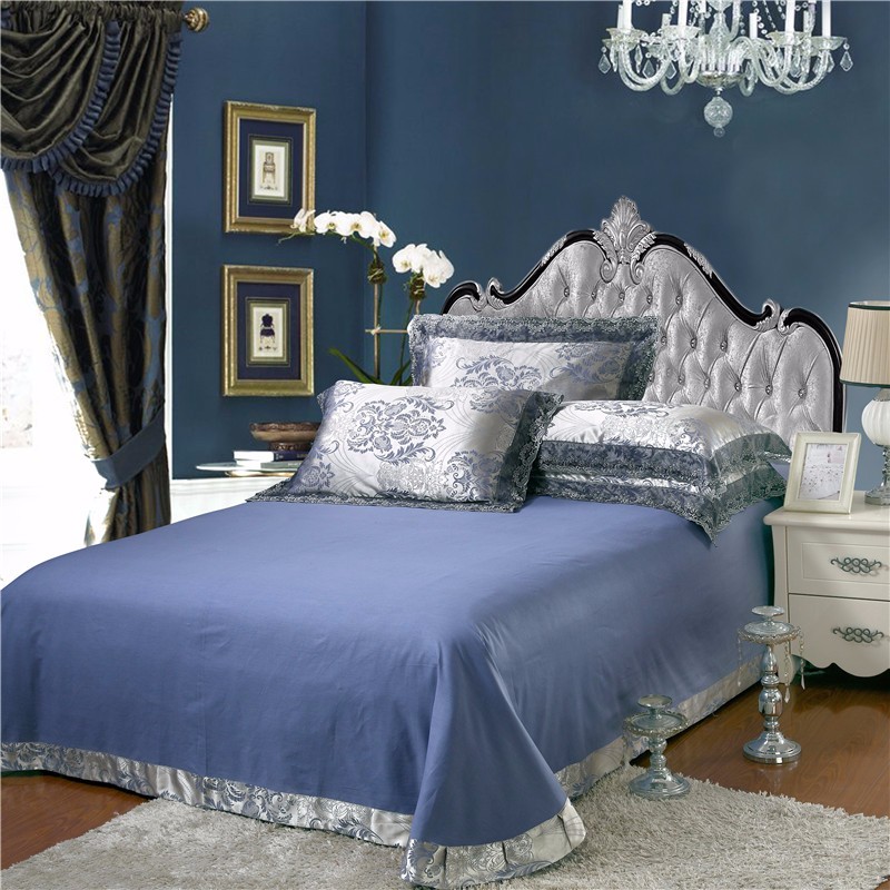 Queen King Size Luxury Jacquard Lace Bedding Set Blue Silver Green