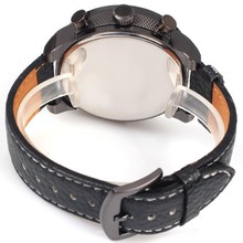 Oulm 3130 Men Military Watch with Double Movt Numbers and Strips Hours Marks Leather Band Quartz
