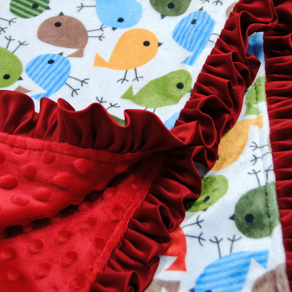 Девочка коляска одеяло размер 50 см * 68 см красным minky dot и птица печать элегантный упаковка могут быть на день рождения для детей летом стиль
