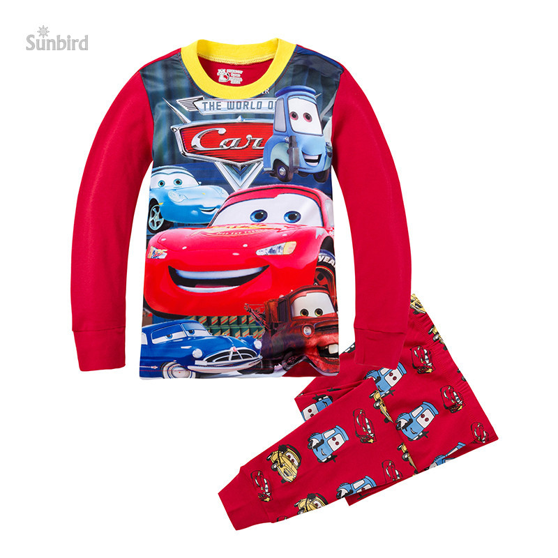 PC-19, 6sets, car, Children boys pajamas, long sleeve cartoon sleepwear clothing sets for 2-7T, 100% cotton rib