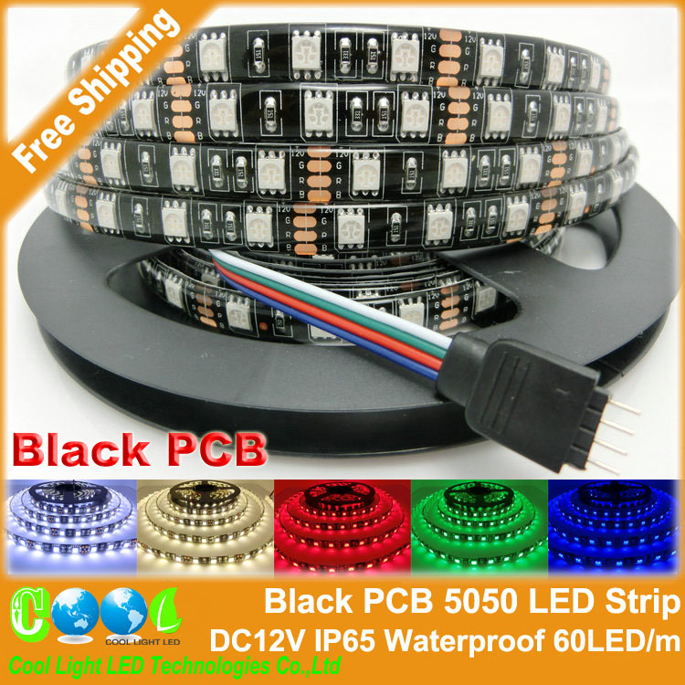 Black PCB LED Strip 5050 DC12V Black PCB Board IP65 Waterproof 60LED m 5m 300LED RGB