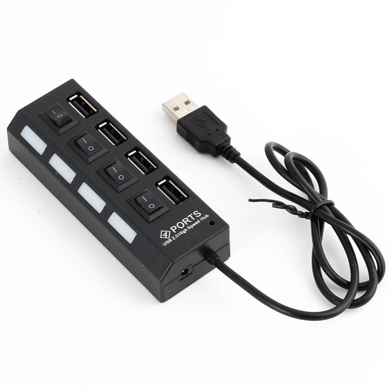 High Speed 480MBPS 4 Port USB 2 0 Hub Individual Power on off Switches LEDs indicator