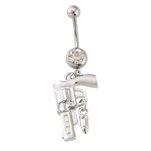2015 Hot And New316L Steel Crystal Gun Bullet Dangle Navel Belly Button Ring Bar 2