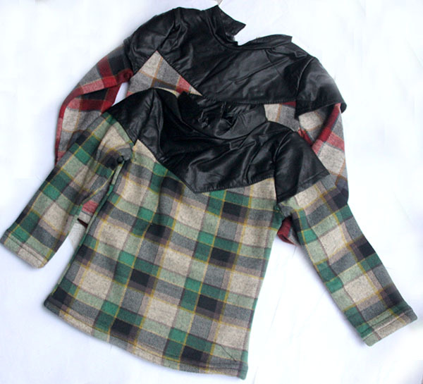 wholesale(5pcs/lot)-child girl plaid winter leather thicken shirt
