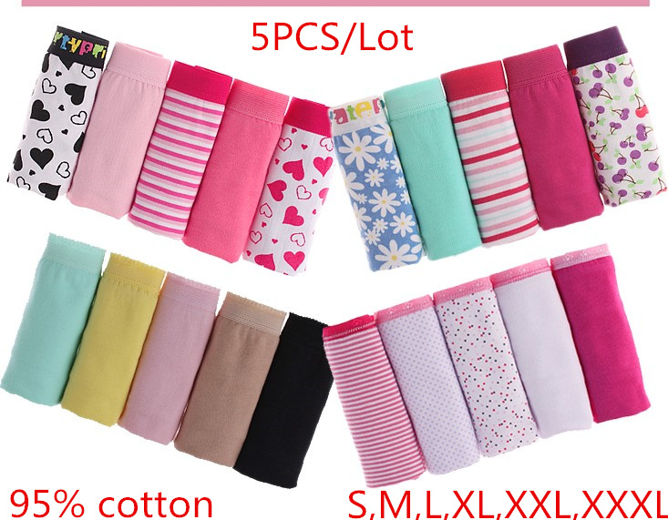 Women\'s Cotton 5PCS Briefs Cueca Plus Size