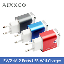 Power plug Aluminum 5V 2A Dual 2 port USB EU Adapter Fast Wall Charger For iPhone 6 puls iPad Pro SAMSUNG HTC Xiaomi Wholesale