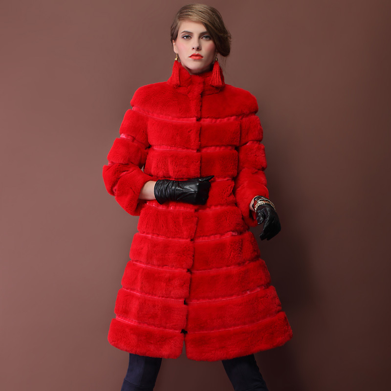 2014 New Fashion Ladies' Rabbit fur coat,Elegant Slim Women's fur jacket long coat Rex Rabbit fur garment Free shipping D8056