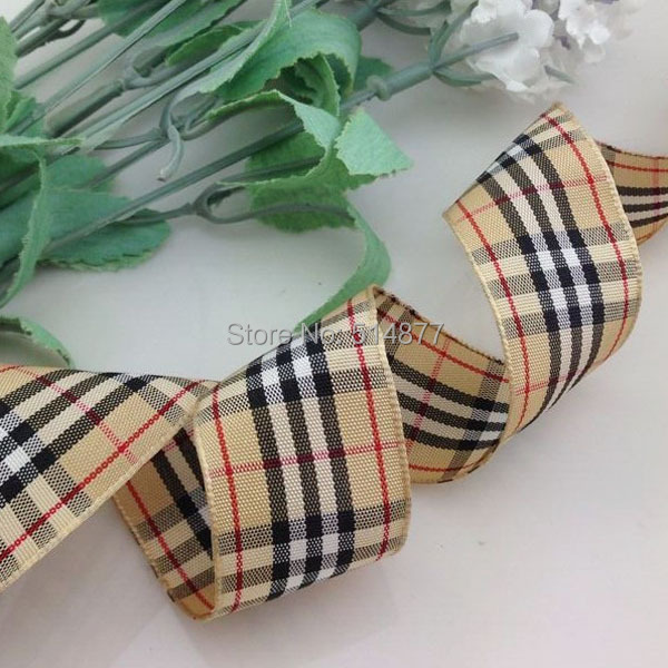 1 25mm Coffee Color font b Tartan b font Plaid Ribbon Bows Appliques Sewing Crafts 10Y