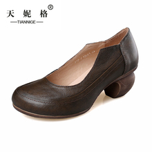 2015 Handmade Shoes Pumps Woman Low Heels Round Toe Slip on Genuine Leather Simple Concise Shoes