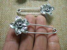 10Pcs Antique Silver Tone Strong Metal Kilt Scarf Brooch Safety Pin With Flower 53mm