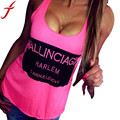 Feitong 2016 Fashion Women Tank Tops Summer Sleeveless Letter Print Sexy Backless Tops Casual Tee Shirt