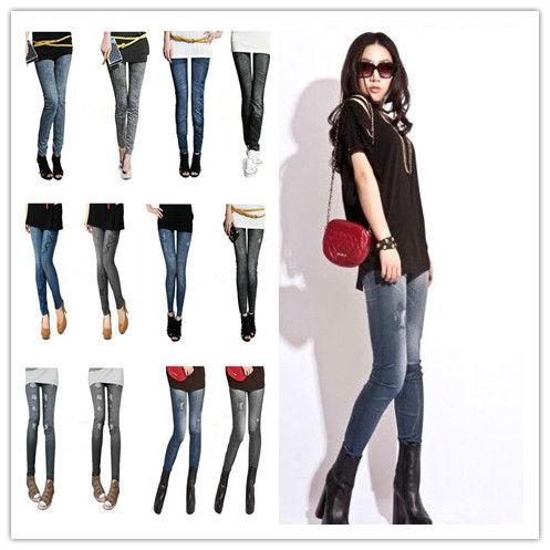 New Sexy Womens Leggings Jeggings Fashion tattoo Denim jeans Stretchy Skinny Pants free shipping