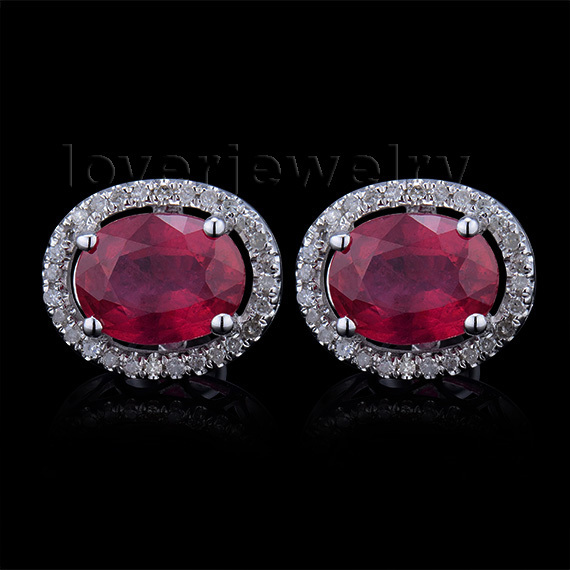 Wedding Red Ruby Earrings,14Kt White Gold Diamond Ruby Engagement Stud Earrings For Sale E003-in ...