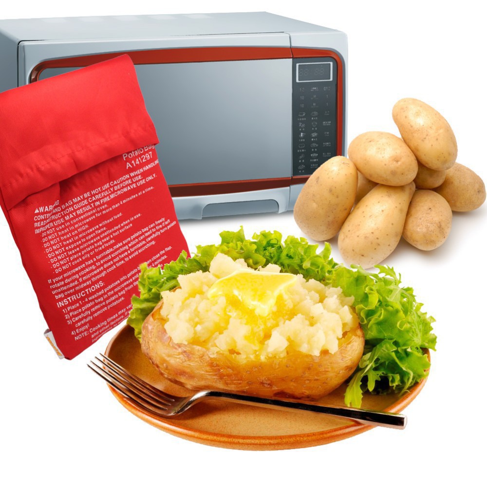Hot Selling 1PC NEW Red Washable Cooker Bag Baked Potato Microwave Cooking Potato Quick Fast (cooks 4 potatoes at once)