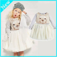 Baby Kids Girls White Princess Bunny Print Thick Tulle Party Fancy Dress 1-6Y
