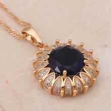 Delicate Big flower Design 18K gold plated Blue Topaz AAA Zirconia Crystal Fashion Jewelry Necklaces Pendants