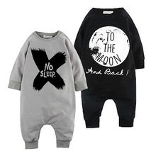2016 New Toddler Baby Girls Boys Long Sleeve Romper Jumpsuit Lettle No Sleep to the Moon Hot