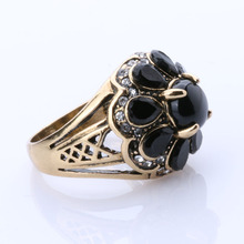 Vintage Look Fashion Jewelry Turquoise Rings For Women Tibetan Silver Alloy Plating Ancient Bronze Black Flowers