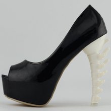 LF40606 Black/Neon Pink Peeptoe Bone High Heels Night Out Club Pumps