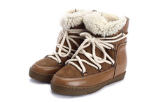 Isabel Marant Women Winter Warmly Plush Fur Ankle Snow Boots Genuine Leather Height Increasing Sneakers