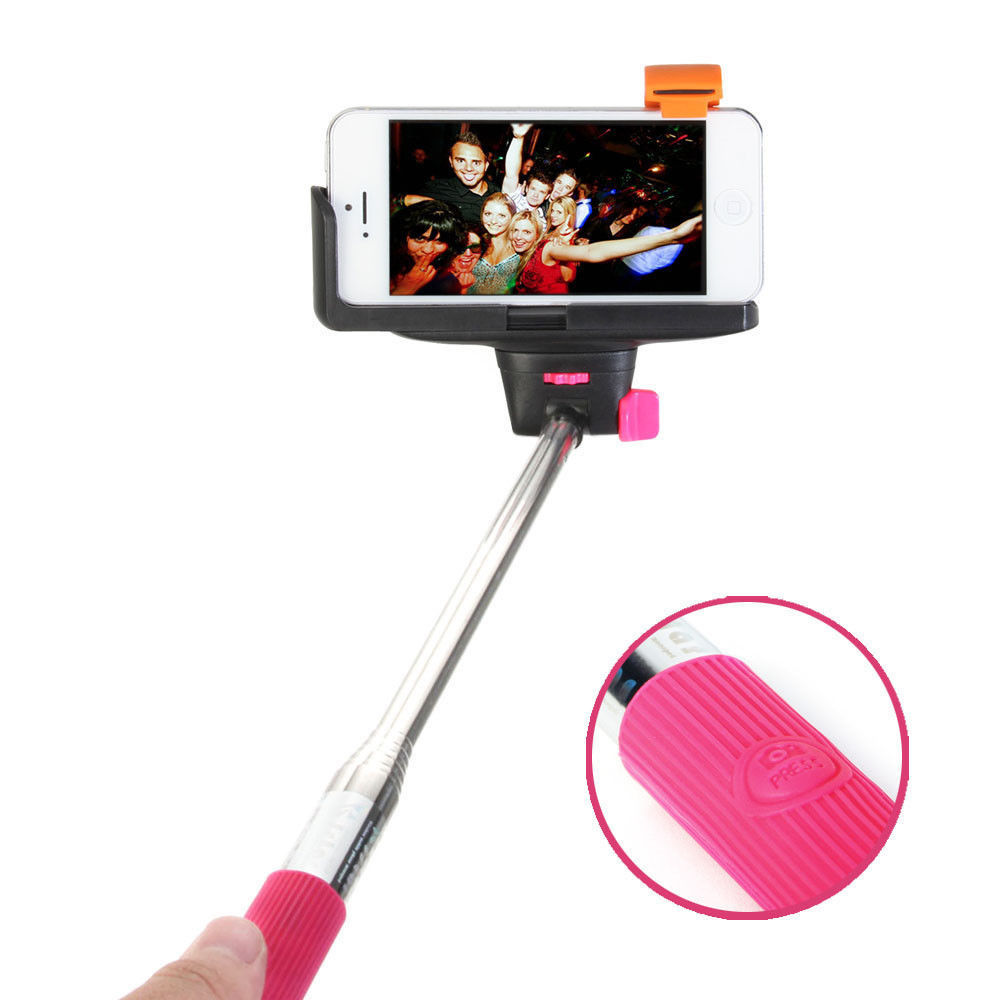 Bluetooth Selfie stick Handheld Monopod with Smartphone Adjustable Remote Wireless for iPhone Samsung IOS Android Pink