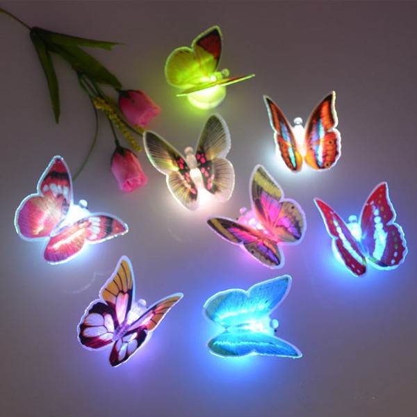 2-10 x LED Schmetterlinge Glitzer Schmetterling Farbwechsel LED Leuchten Deko
