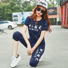 GDA. Summer Women Casual Two Piece Jumpsuit Large Size S – 3XL 4XL Female Suits Elastic Waist Sports 4 Color Printed Playsuit F