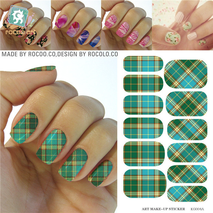 Fashion Green Yellow font b Tartan b font Water Transfer Design Nails Stickers Manicure Styling Tools