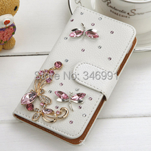 Rhinestone Case cover for Lenovo S850 S850t fashion diamond White litchi grain leather Phone Bags Cases