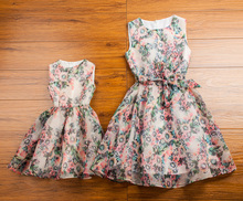 Clothes for mother and daughter summer 2015 family fashion summer sleeveless repair gentlewomen floral print skirt puff skirt