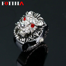 Gift Crystal Box Lion Ring Watch Men Women Silver Creative Casual 2016 Stainless Steel Elastic Digital Quartz Finger Ring Watch