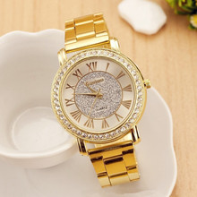 2015 New Arrival Fashion Gold Grind arenaceous dial Women quartz watch Crystal Rhinestone Casual Watch Women Dress Wristwatches
