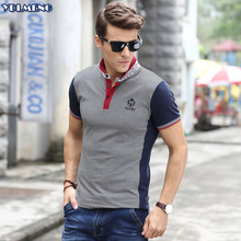 plus size S-XXXL men’s t shirt 2016 new summer tops turn-down print collar color blockingshort-sleeve tees