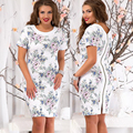 women casual print zippers white short sleeve knee length dress loose fashion loose o neck dress