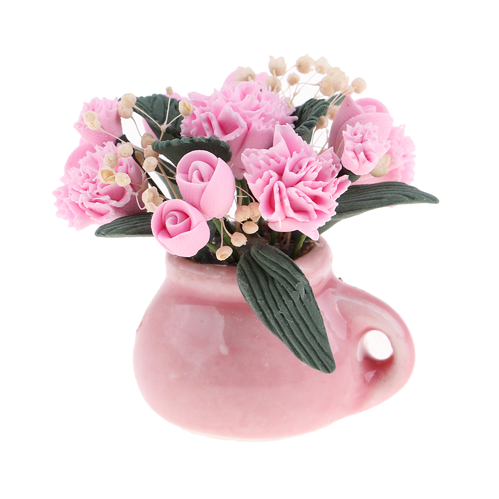 1:12 Dolls House Miniature Clay Pink Carnation Flowers Garden Accessories 
