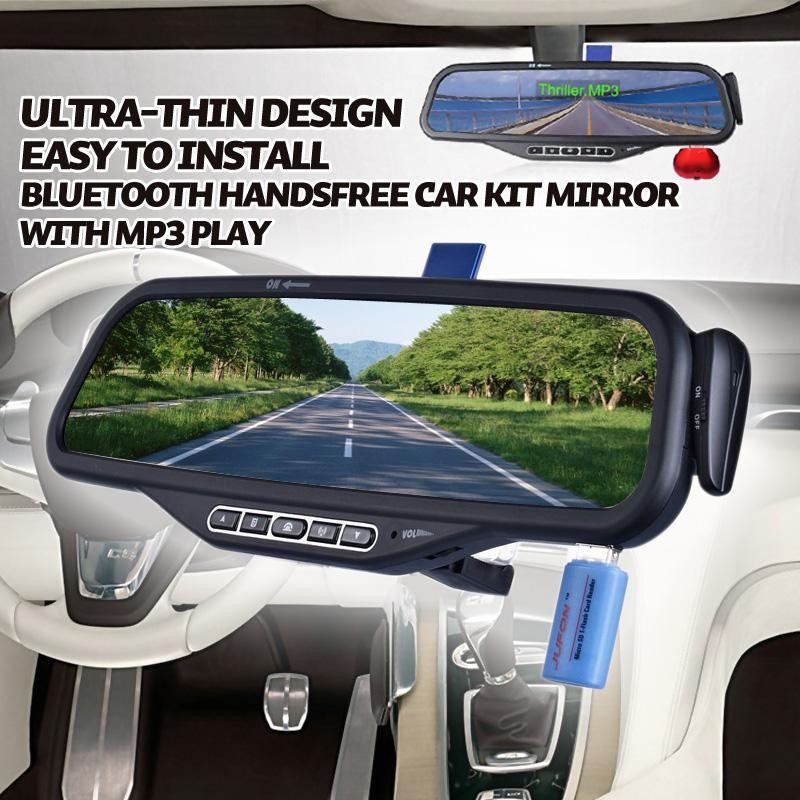 Ultra-thin Car LCD Mirror Monitor + Wireless Bluetooth Car Kit Rear View Backup MP3 Player FM sendor