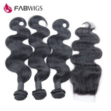 Peruvian Virgin Hair with Closure 4pcs lot 3 Bundles with Lace Closure 6A Unprocessed Human Hair