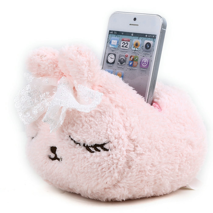 Pink Cute Bunny Plush Mobile Cell Phone Desktop Office Holderin