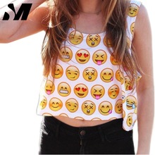 Harajuku 2015 Summer Sexy Crop Top Emoji Women Tank Top Sport emoticon Cartoon Print 3D Design Camisetas y tops Vest