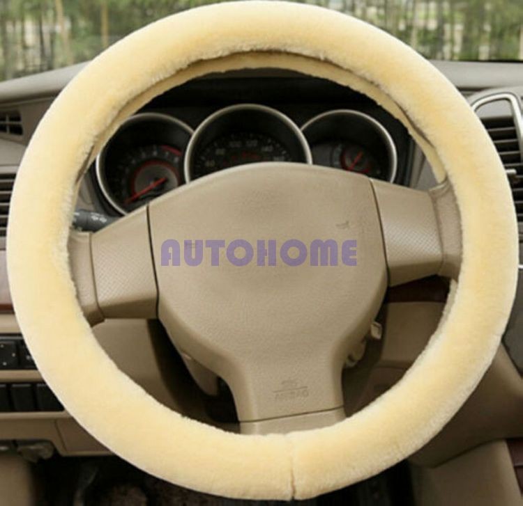 Winter Car Soft Plush Steering wheel cover wrap handlebar grip imitation wool (2)