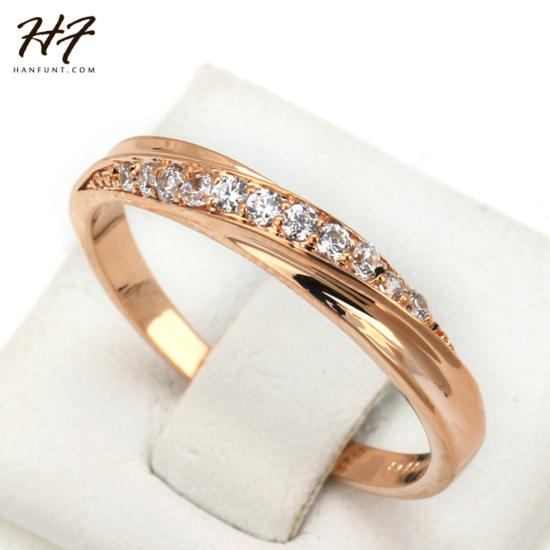 Simple CZ Diamond Lovers Ring 18K Gold Plated Rhinestones Studded Wedding Rings Jewelry Jewellery For Women